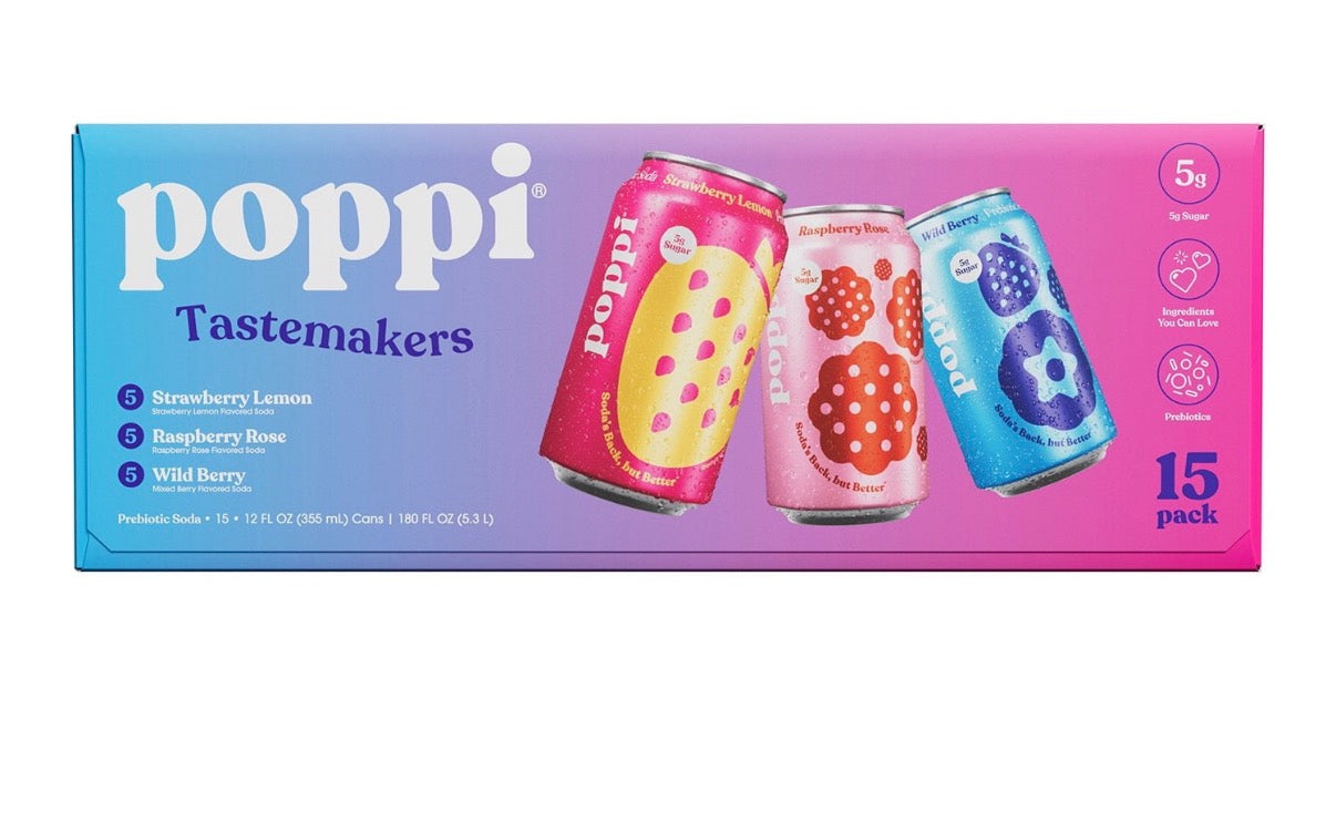 poppi Prebiotic Soda Tastemakers Variety 12 fl. oz., 15 pk bulk pack available from Crabtree Supply. Fast local delivery and nationwide shipping.