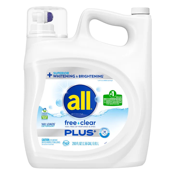 All Free & Clear Plus+ Liquid Laundry Detergent, 160 Loads, 200 fl oz bulk pack available from Crabtree Supply. Fast local delivery and nationwide shipping.
