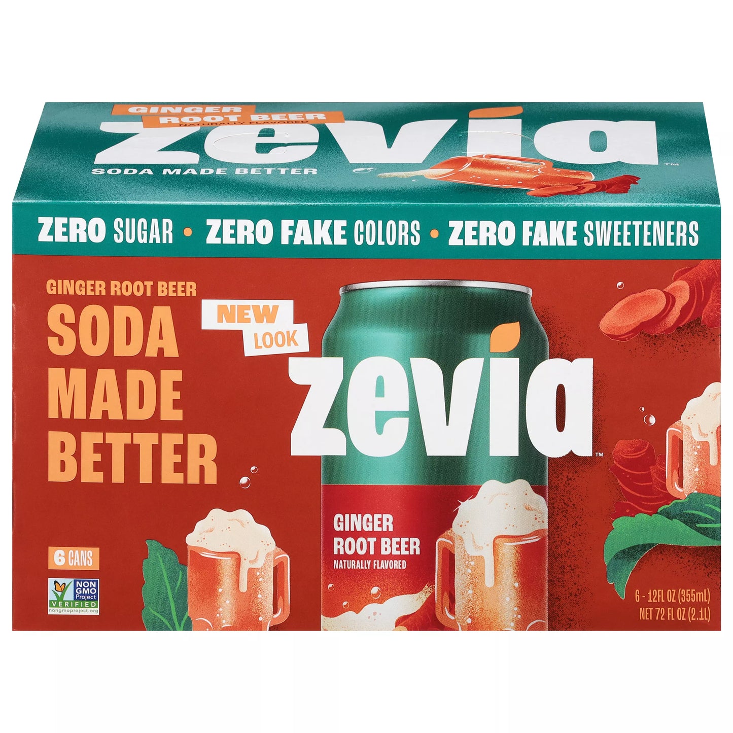Zevia Zero Sugar Ginger Root Beer 6 x 12 fl. oz.