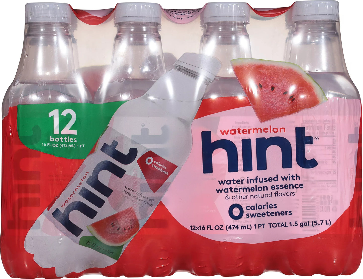 Hint Watermelon Bottled Water, case of 12 x 16 fl. oz. bottles