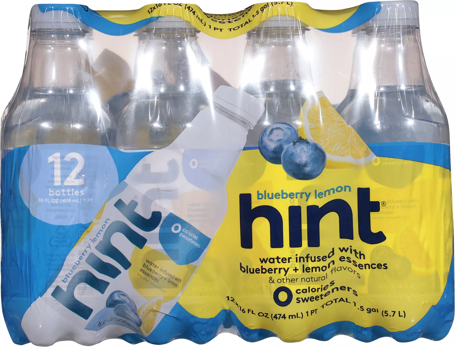Hint Blueberry Lemon Bottled Water, case of 12 x 16 fl. oz. bottles