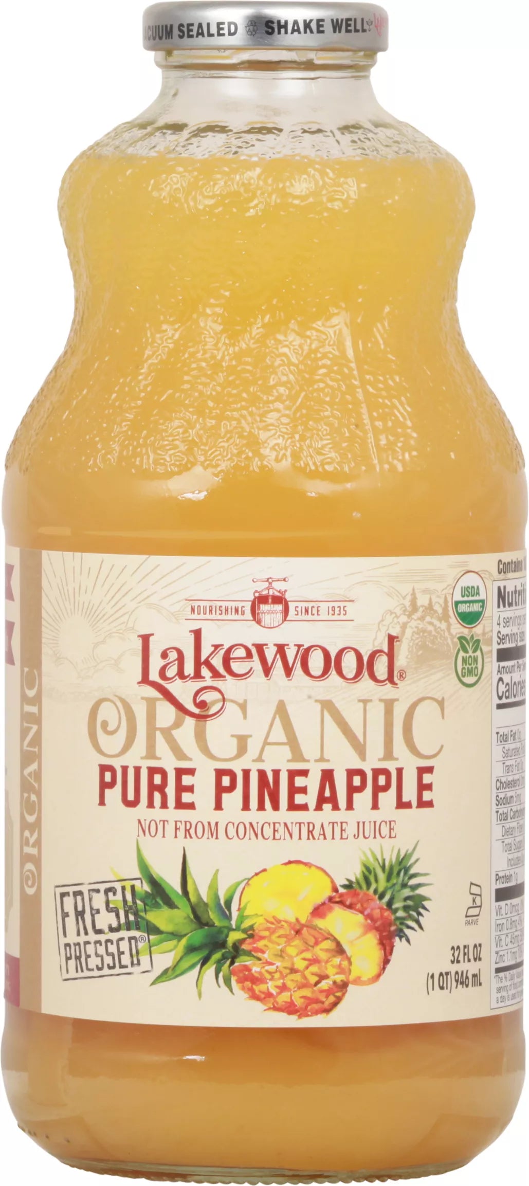 Lakewood Juice, Organic, Pure Pineapple, 32 fl. oz.