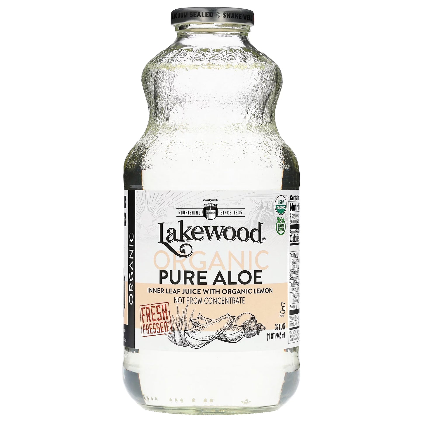 Lakewood Organic Inner Leaf Pure Aloe Juice with Organic Lemon, 32 fl. oz.
