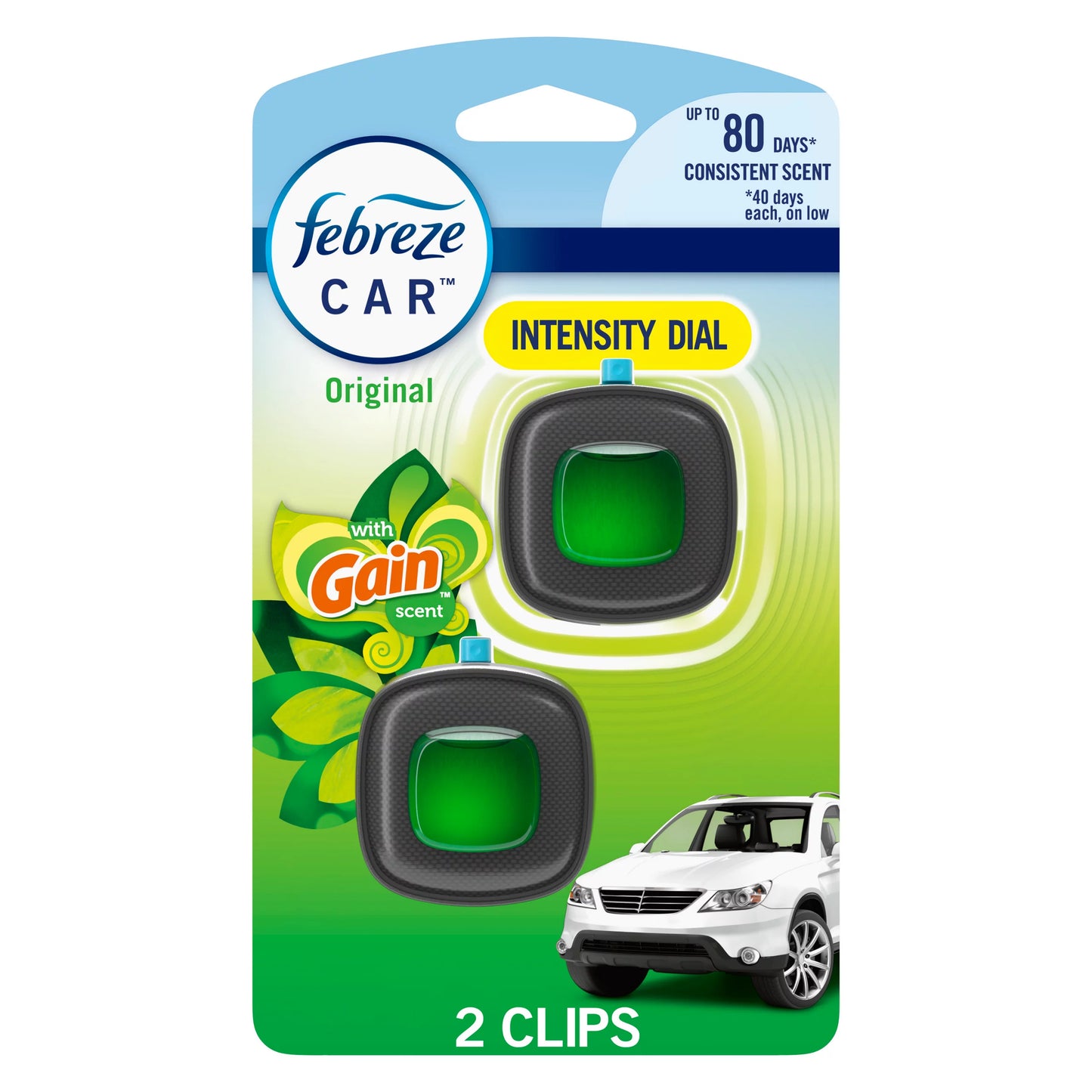 Febreze Car Air Freshener Odor-Fighting Automotive Vent Clip Gain 2 ct.