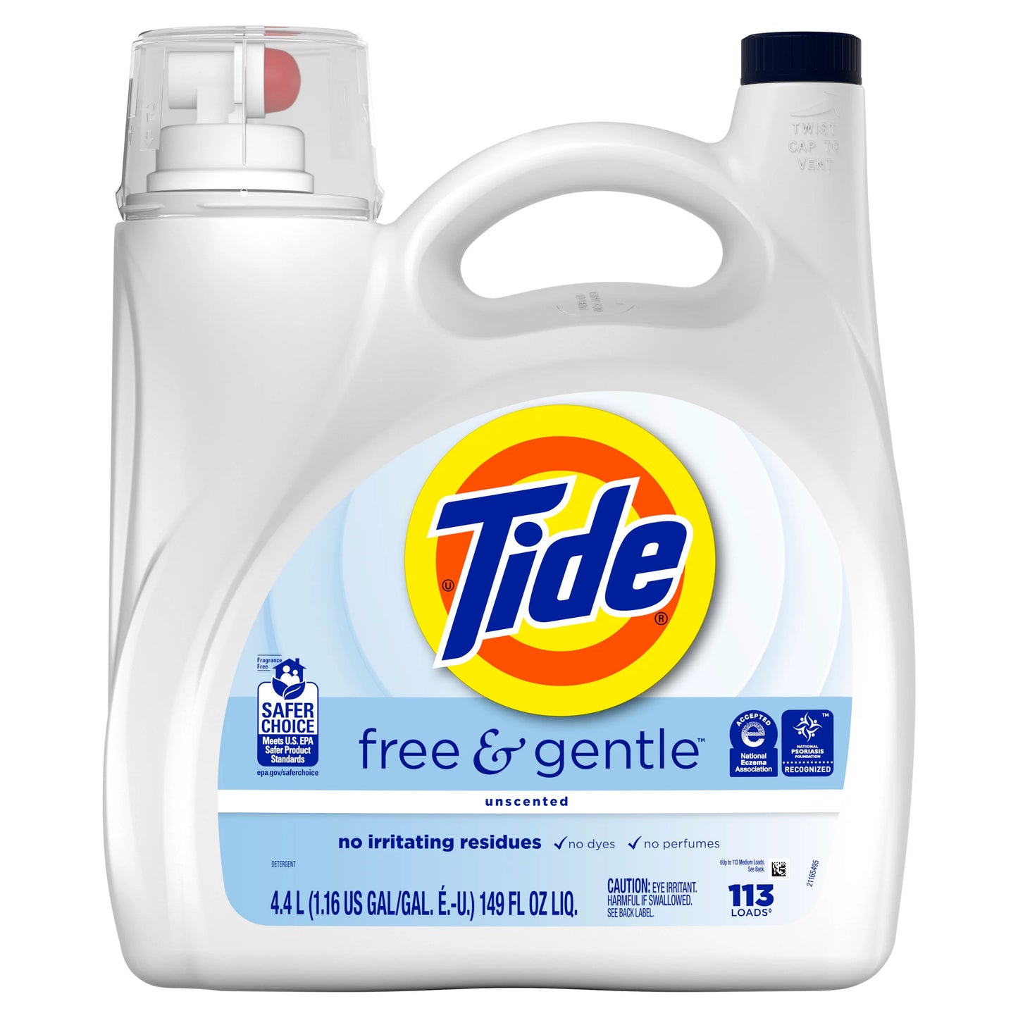 Tide Free & Gentle Liquid Laundry Detergent, 113 Loads 149 fl. oz.