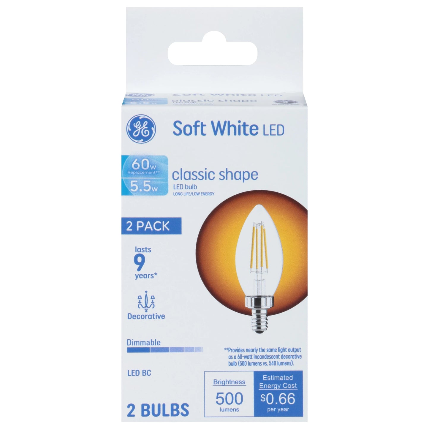 GE Light Bulbs, LED, Soft White, Classic Shape, 5.5 Watts, 2 Pack 2 each