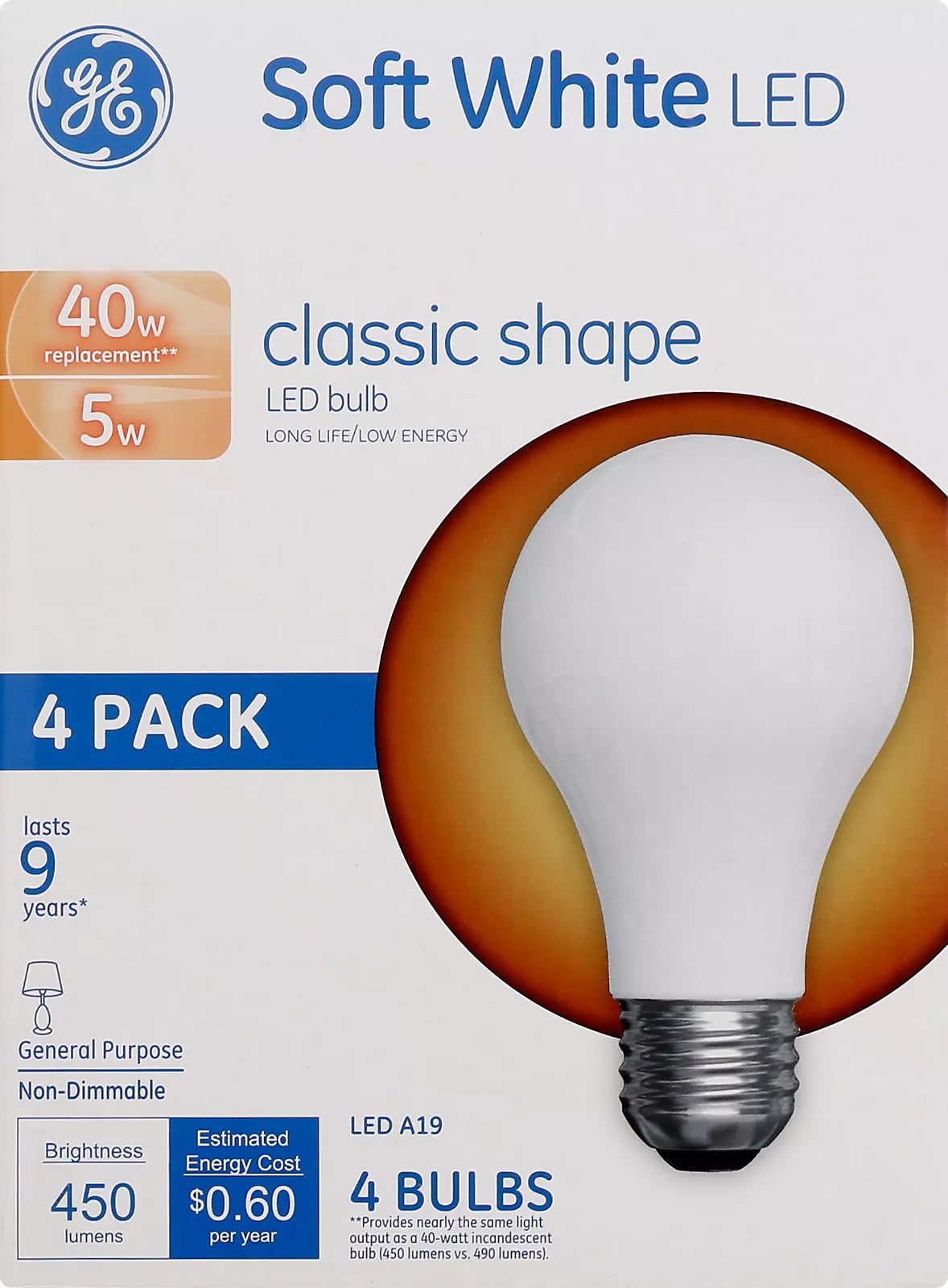 GE Light Bulbs, LED, Soft White, 5 Watts, 4 Pack 4 each