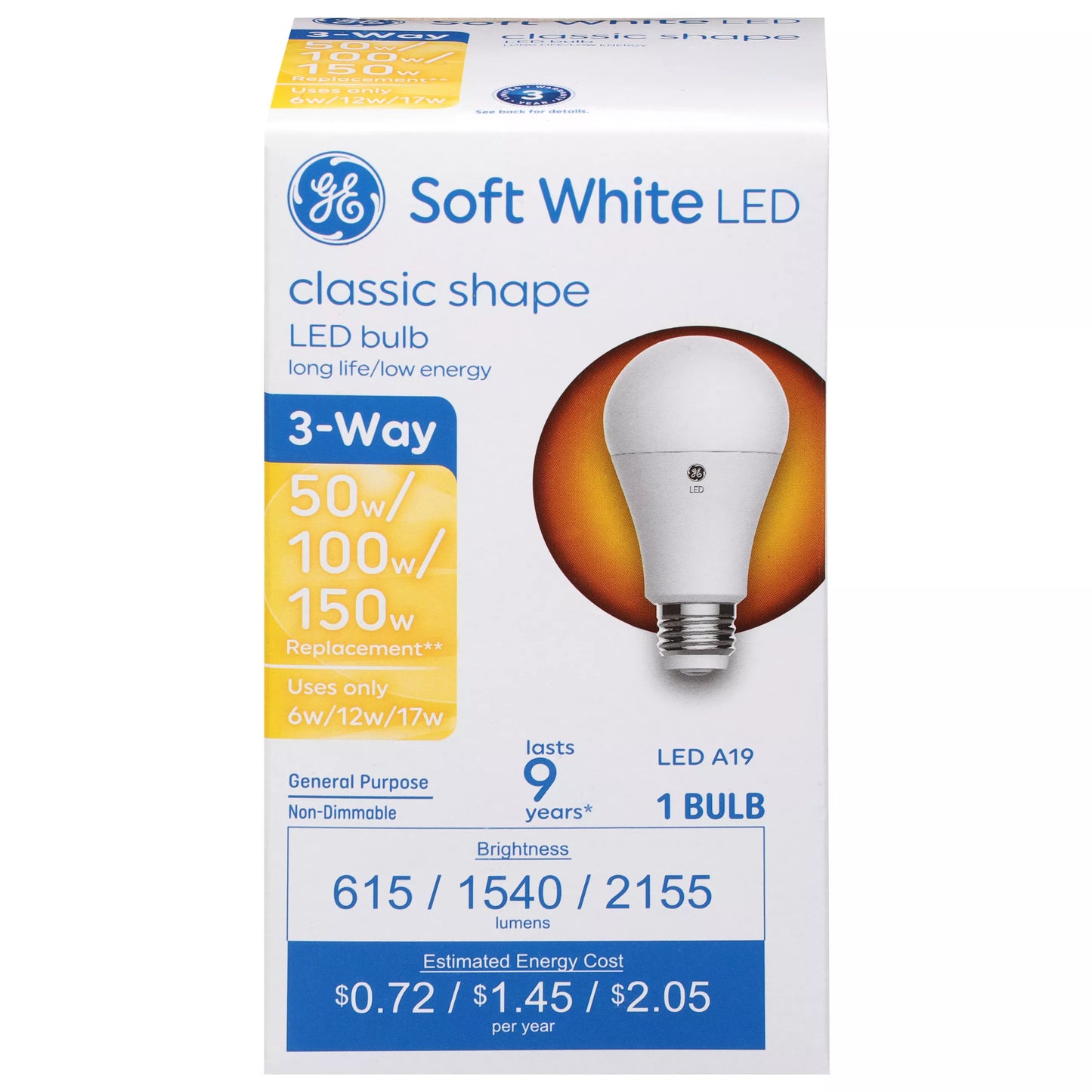 GE Light Bulb, LED A19, 3-Way, Classic Shape, Soft White, 6/12/17 Watts 1 each