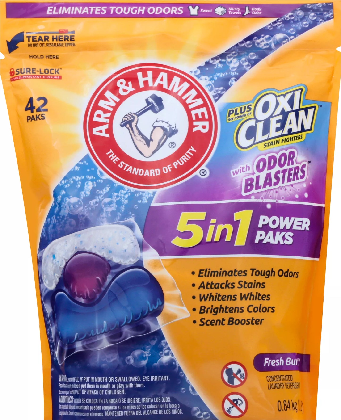 Arm & Hammer Plus OxiClean Laundry Detergent, Concentrated, Fresh Burst, Power Paks 42 ct.