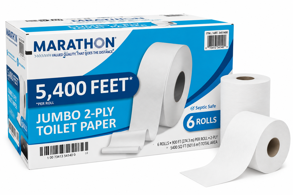 Marathon Jumbo Roll Bath Tissue, 2-Ply, 900 ft Rolls, 6 Rolls