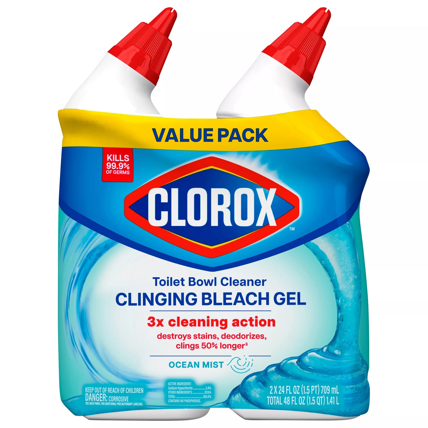 Clorox Clinging Bleach Gel Ocean Mist Toilet Bowl Cleaner Value Pack 48 fl. oz.