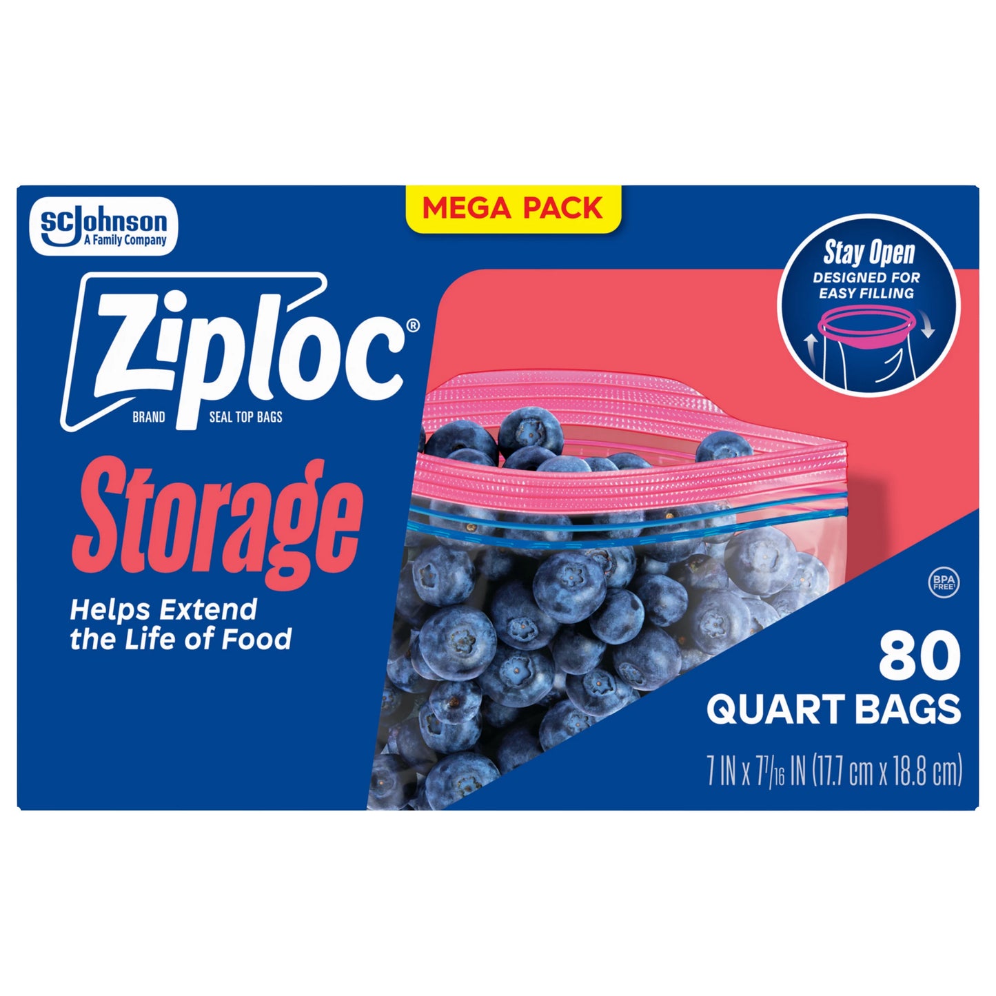 Ziploc Quart Storage Bags, Stay Open Design, Easy to Fill 80 ct.