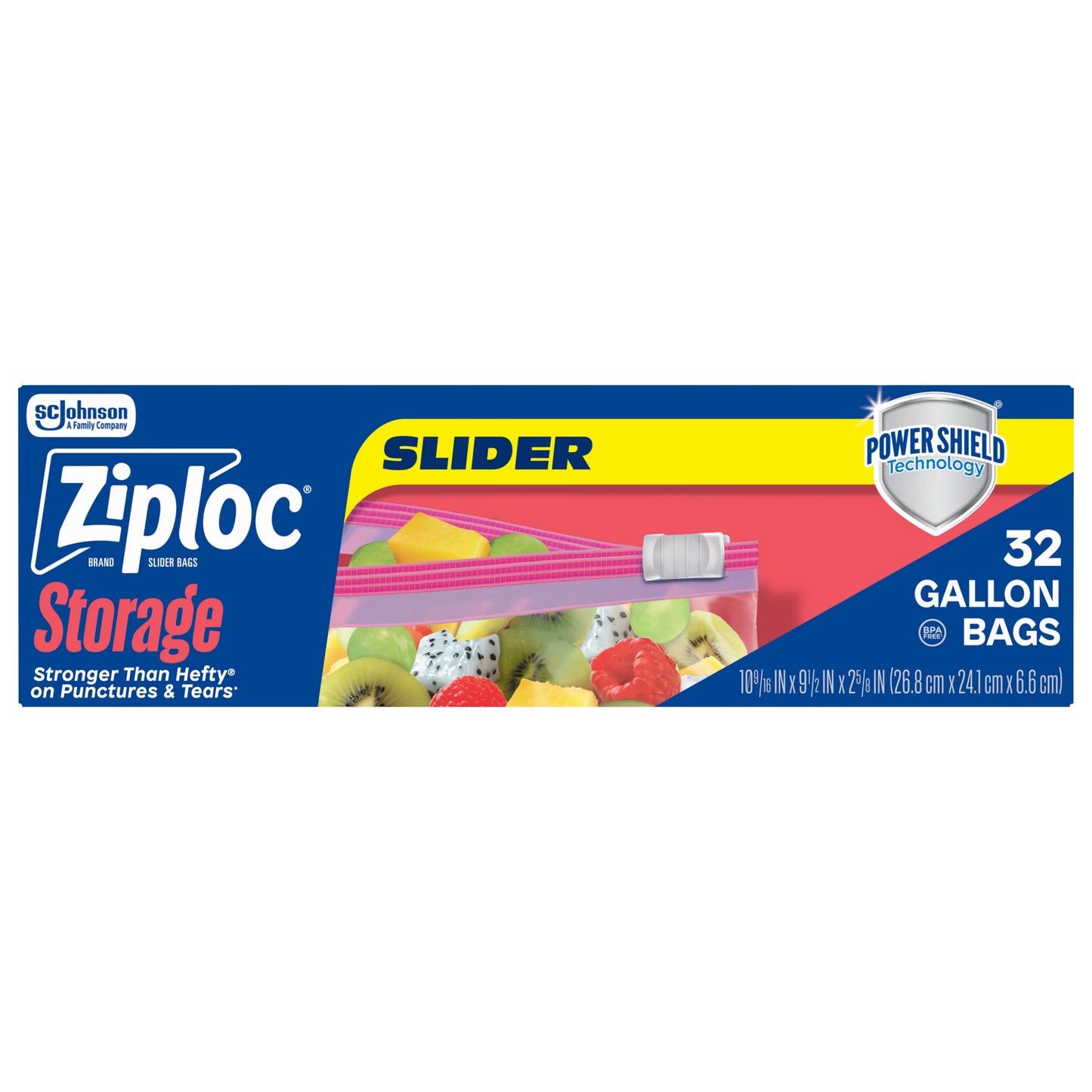 Ziploc Brand Storage Slider Gallon Bags, Power Shield Technology, Expandable Bottom 32 ct.