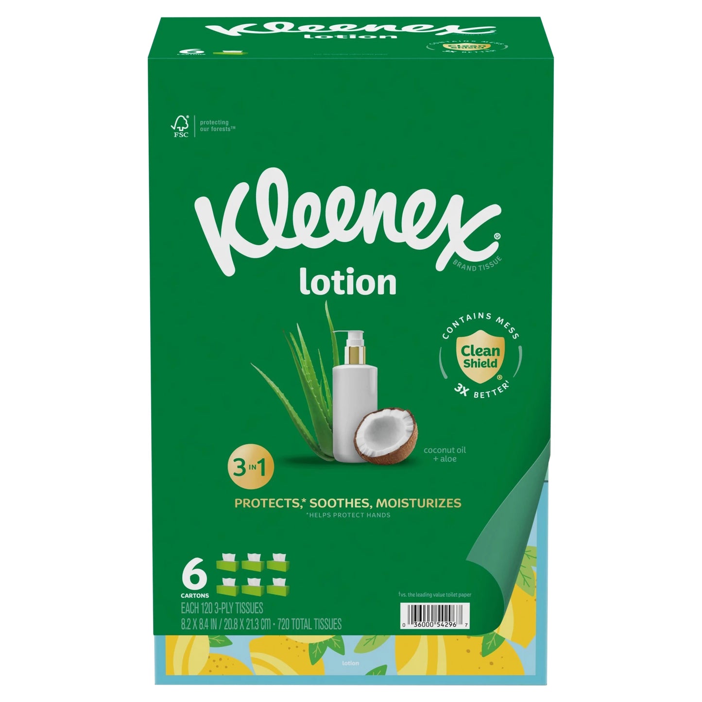 Kleenex Lotion 3-Ply 3 in 1 Coconut Oil + Aloe Tissues 720 ct.