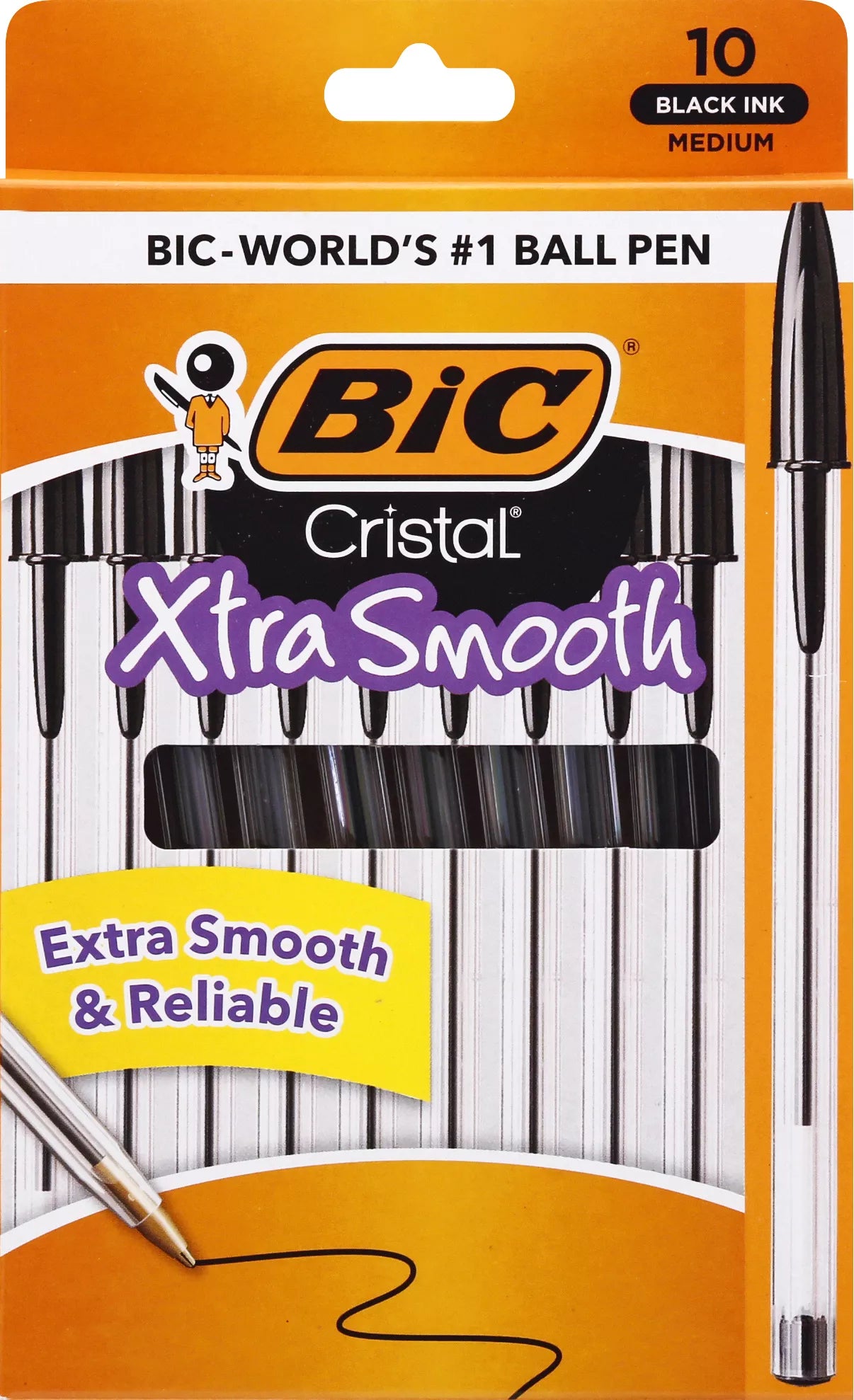 BIC Cristal Ball Pen, Black Ink, Medium, Xtra Smooth 10 each