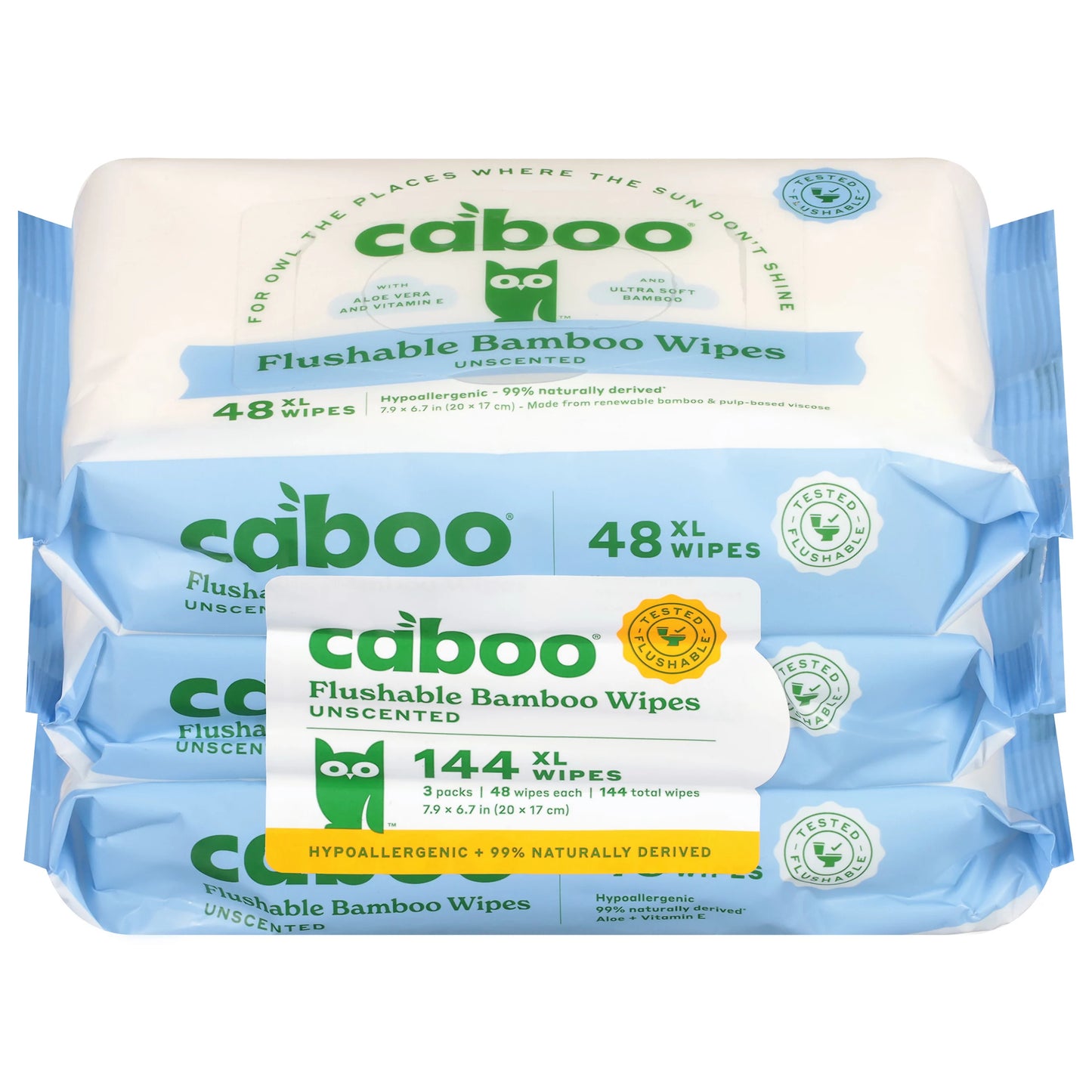 Caboo Flushable Unscented XL Bamboo Wipes 144 ct.