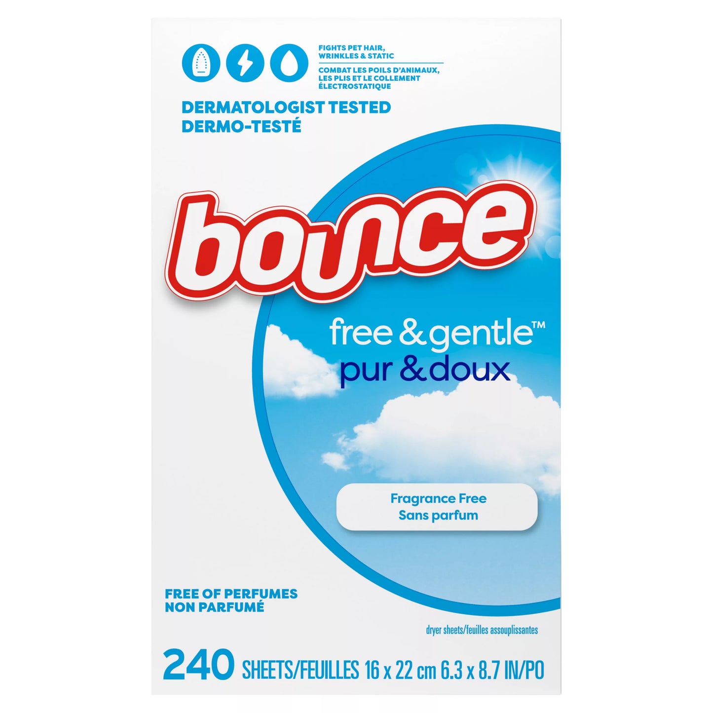 Bounce Dryer Sheets, Free & Gentle Unscented 240 ct.