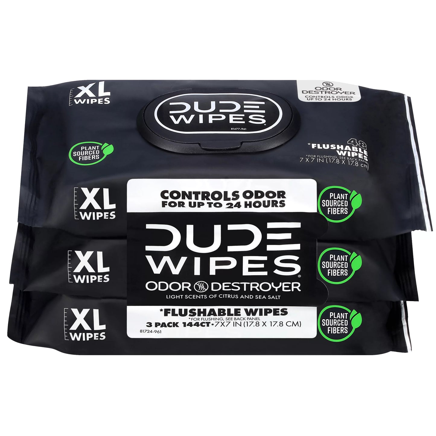 Dude Wipes Odor Destroyer Flushable Citrus and Sea Salt Extra Large Wipes 144 ct.