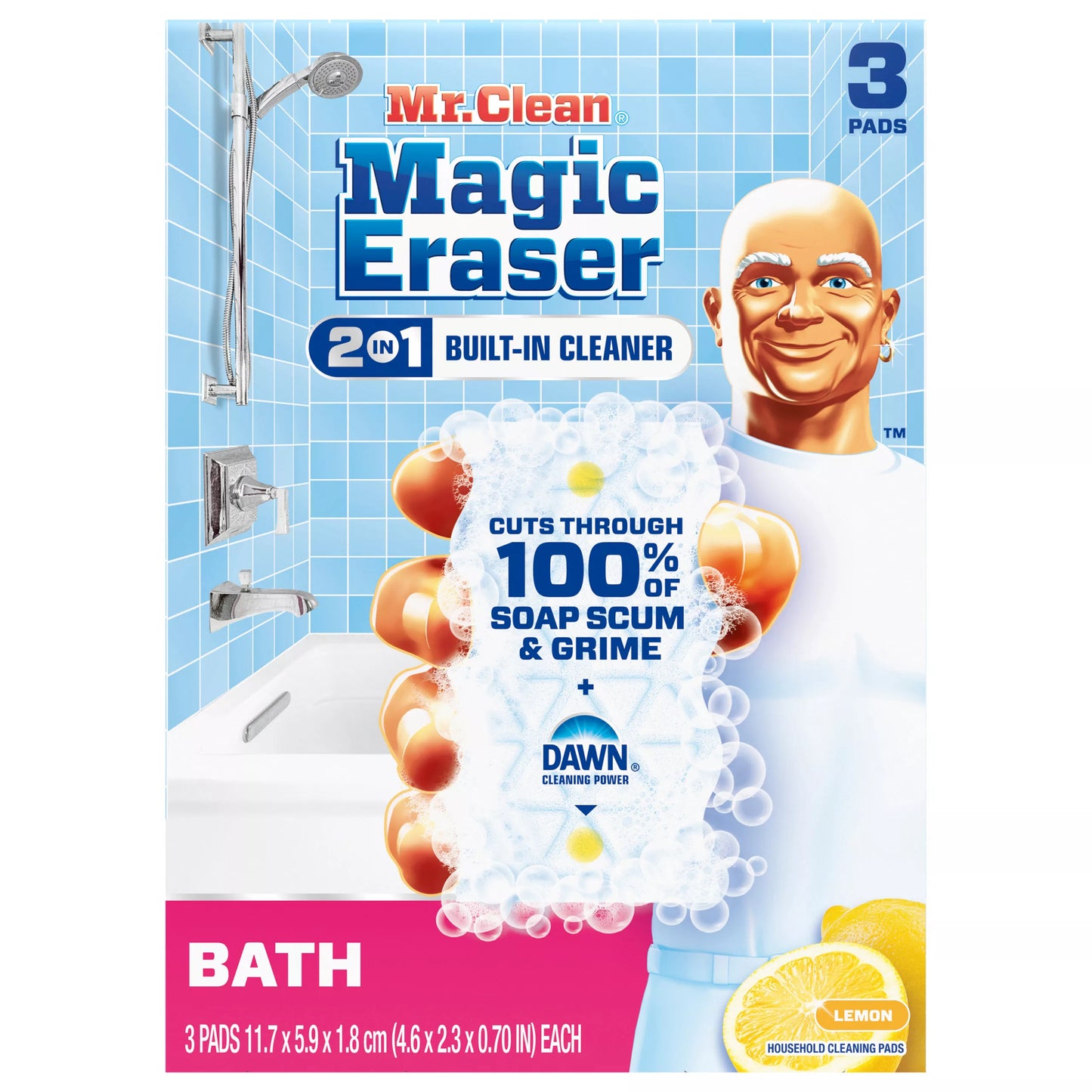 Mr. Clean Magic Eraser 2 in 1 Built-In Bath Lemon Cleaner 3 ct.