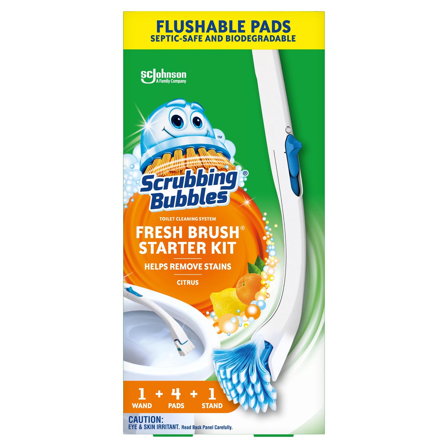 Scrubbing Bubbles Fresh Brush, Starter Kit with Toilet Brush, Stand & 4 Pads, Citrus Scent 1 each