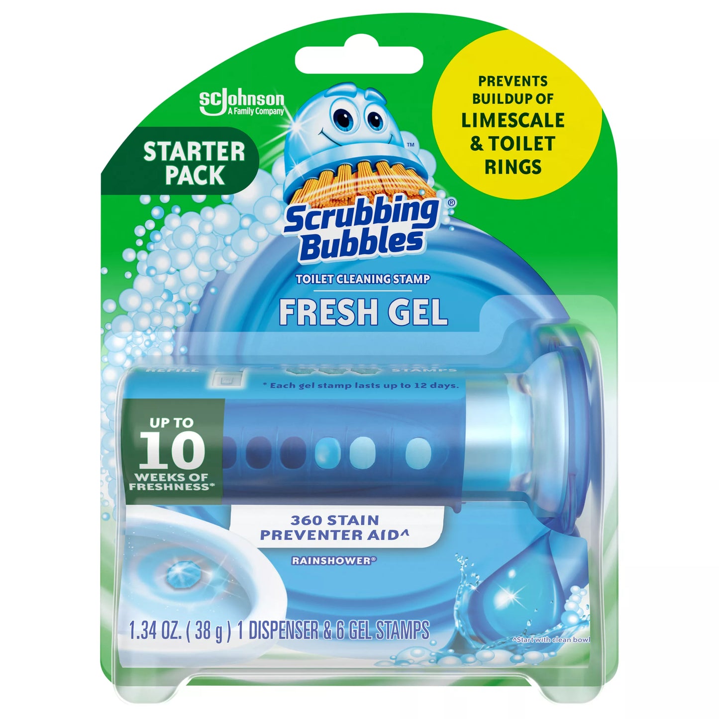 Scrubbing Bubbles Fresh Gel Rainshower Toilet Cleaning Stamp Starter Pack 1.34 ounce