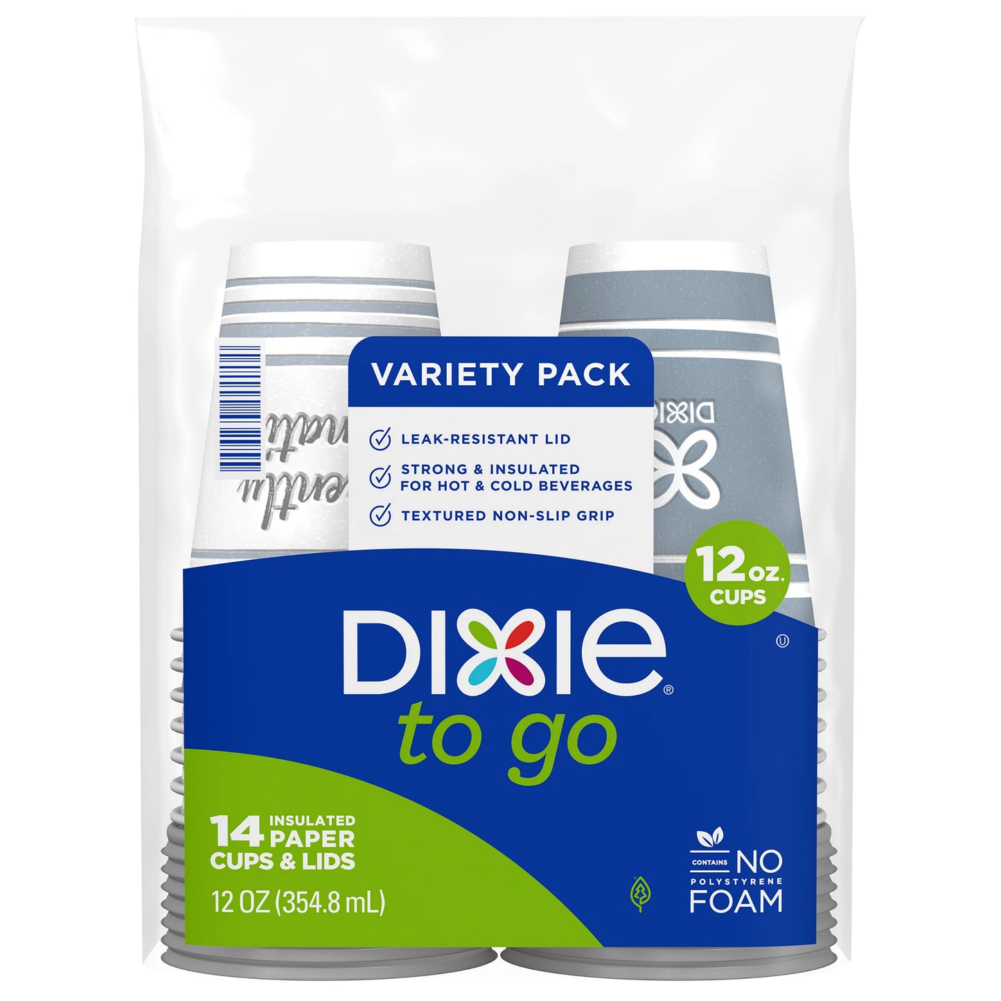 Dixie To Go Paper Cups & Lids, Insulated, 12 Ounce, Variety Pack 14 ct.