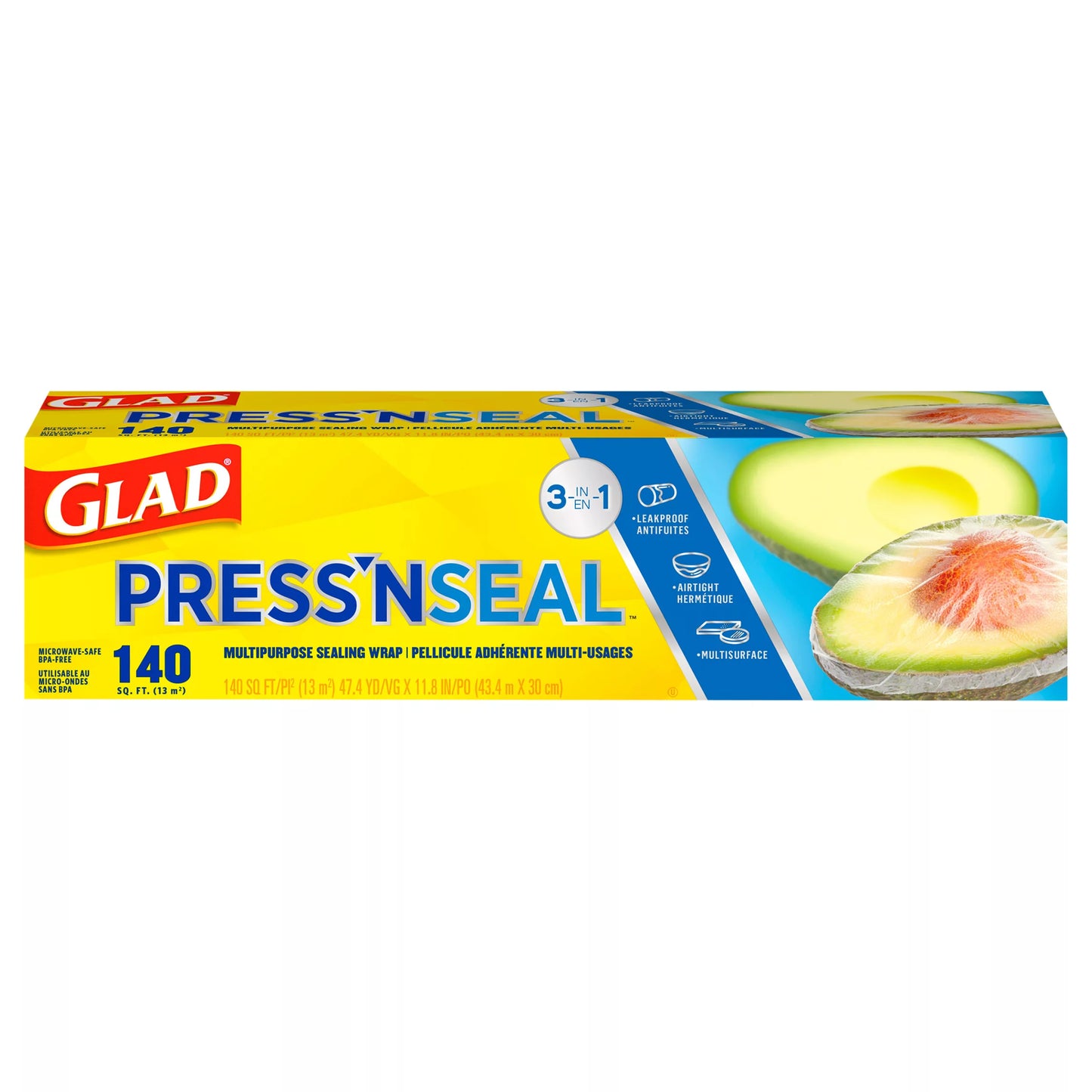 Glad Press 'N Seal Sealing Wrap, Multipurpose, 3-in-1, 140 Square Feet 140 sq. ft.