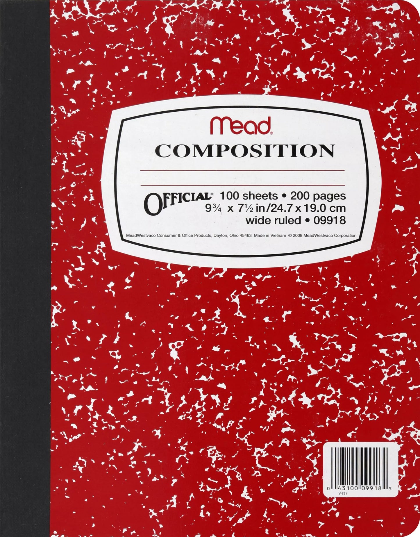 Mead Official Composition Book, Wide Ruled, 100 Sheets 100 ct.