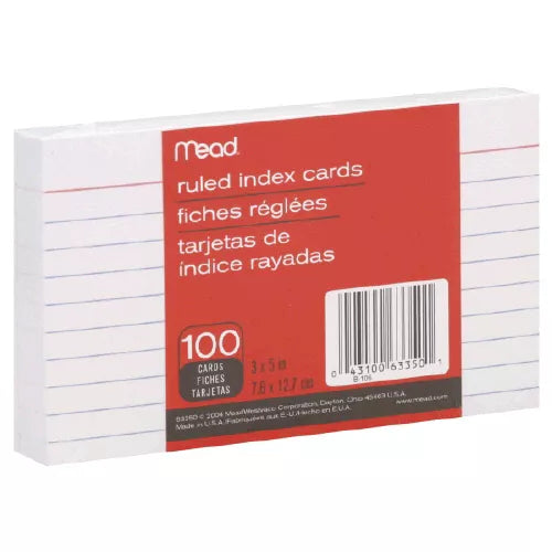 Mead Ruled Index Cards, 3 x 5 Inch 100 ct.