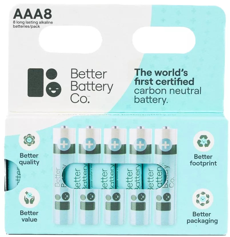 Better Battery Co. AAA8 Pack – High-Performance, Certified Carbon Neutral Alkaline Batteries 8 each