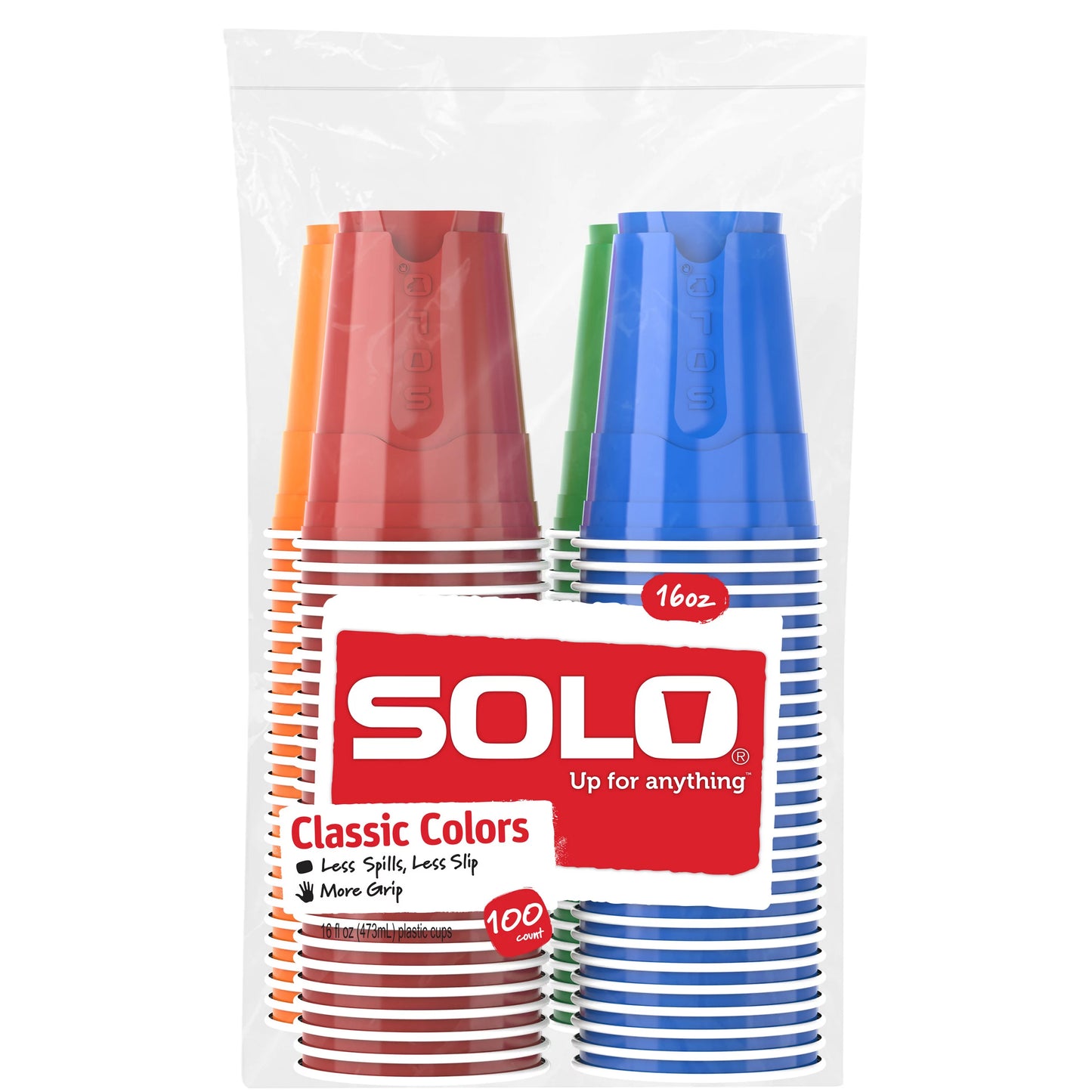 Solo 16 oz Plastic Cup - Red/Green/Orange/Blue 100 ct.