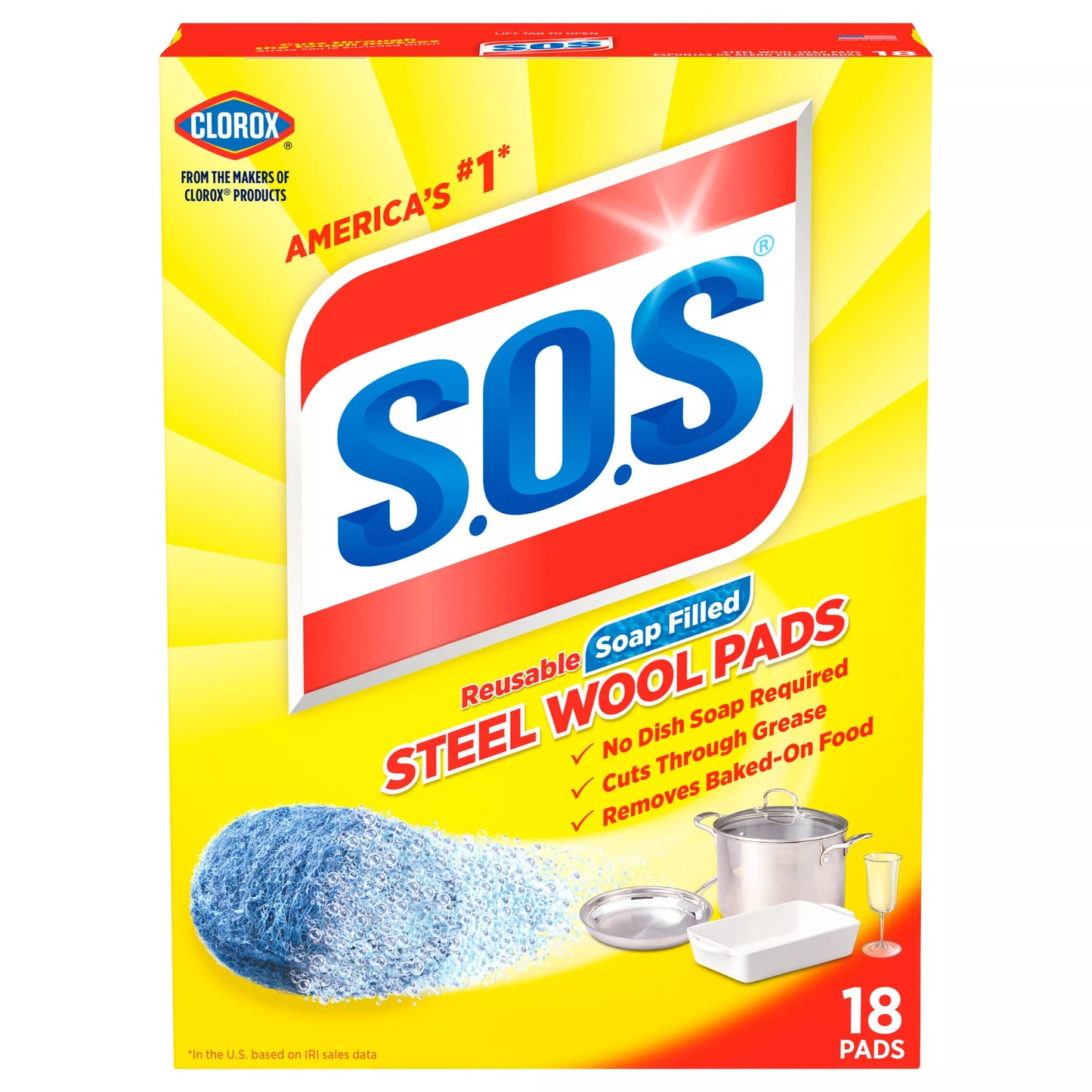 S.O.S Reusable Soap Filled Steel Wool Pads 18 each