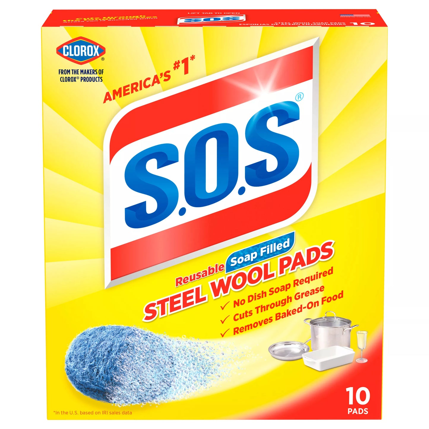 S.O.S Steel Wool Pads, Reusable, Soap Filled 10 each