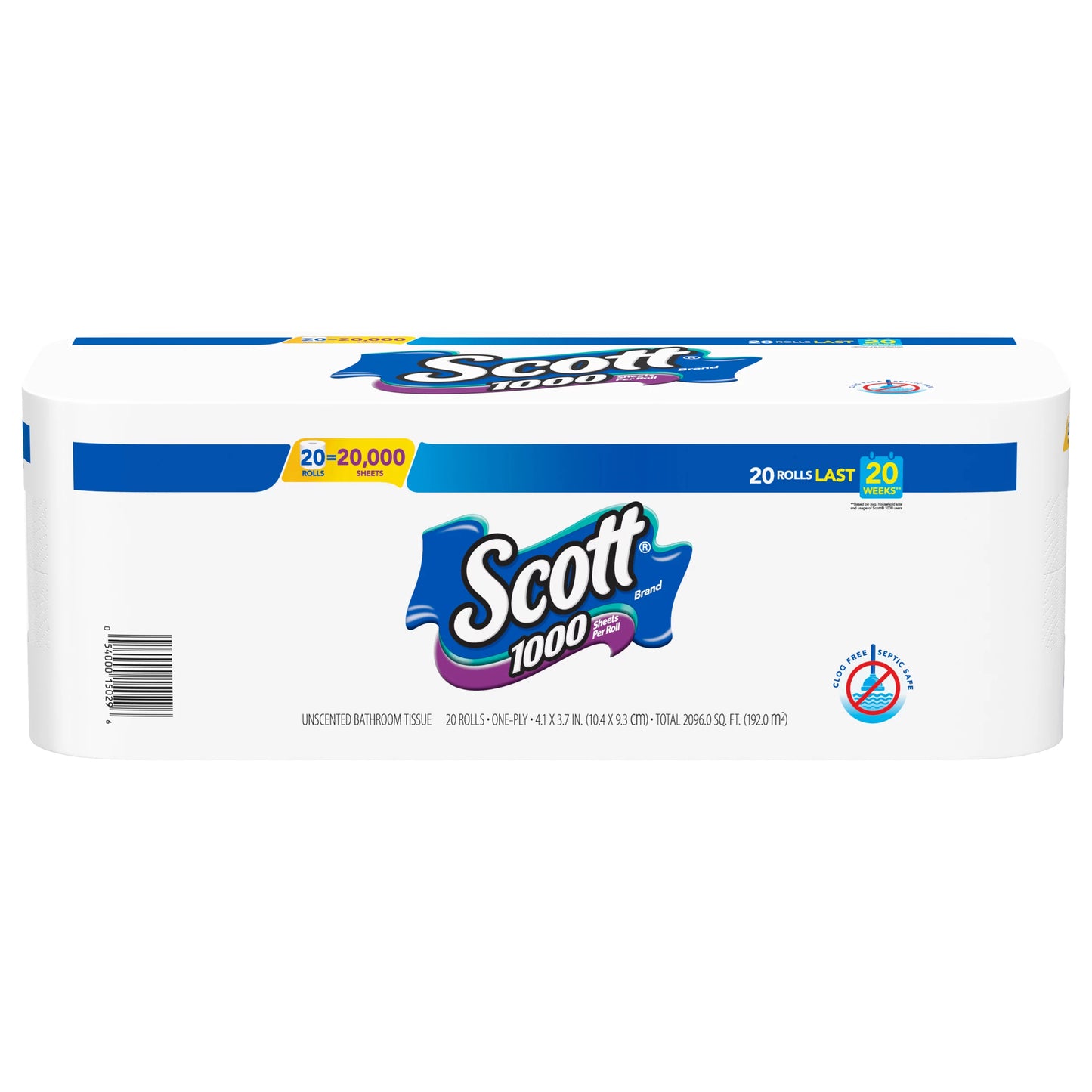 Scott Bathroom Tissue, Unscented, One-Ply 2096 sq. ft.