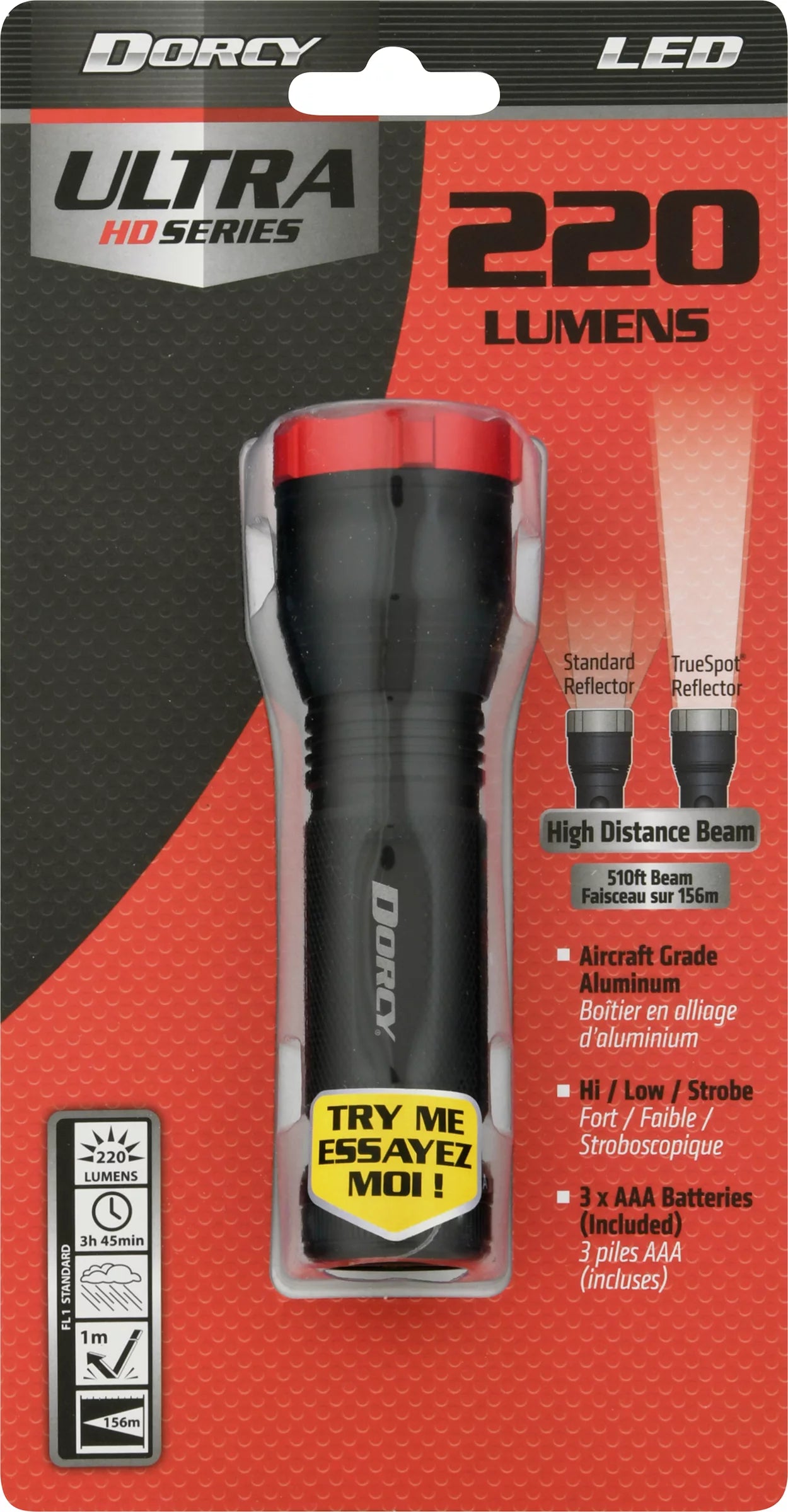 Dorcy Ultra HD Series Flashlight, LED, 220 Lumens 1 each
