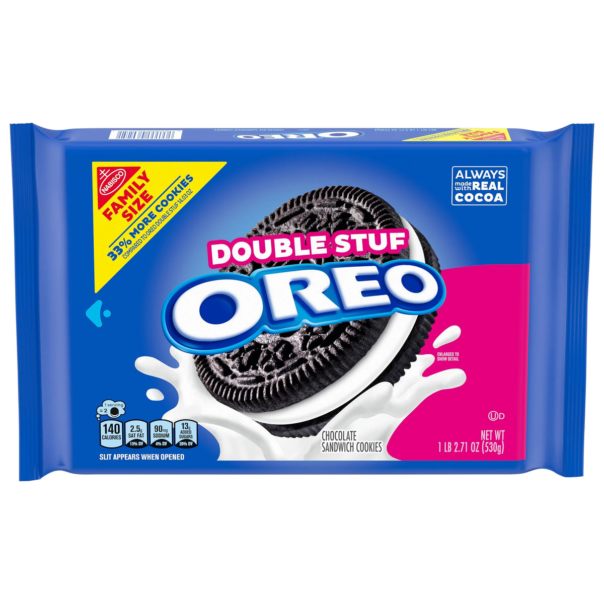 Oreo Double Stuf Chocolate Sandwich Cookies Family Size, 18.71 oz. package from Oreo.