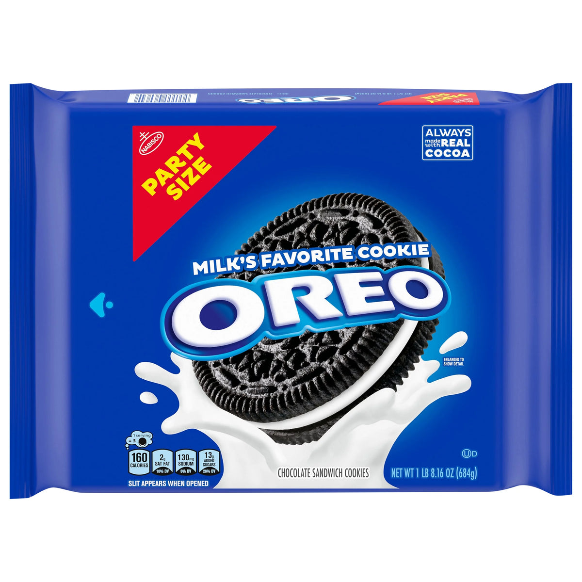 Oreo Chocolate Sandwich Cookies Party Size, 24.16 oz. package from Oreo.