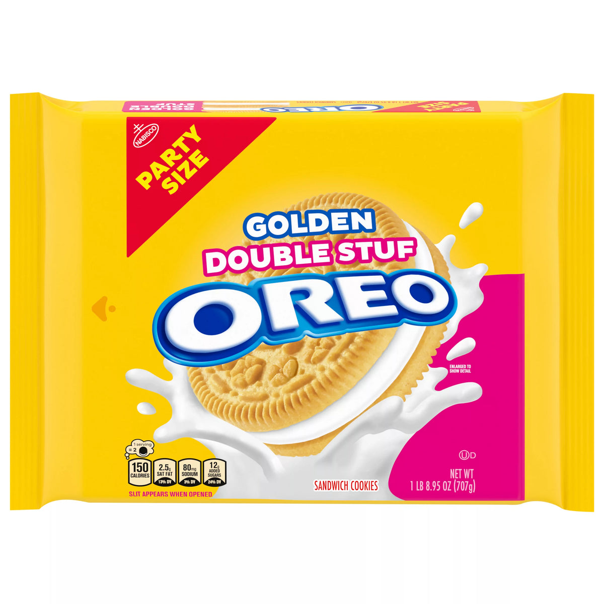 Oreo Sandwich Cookies, Golden, Double Stuf, Party Size, 24.95 oz. package from Oreo.
