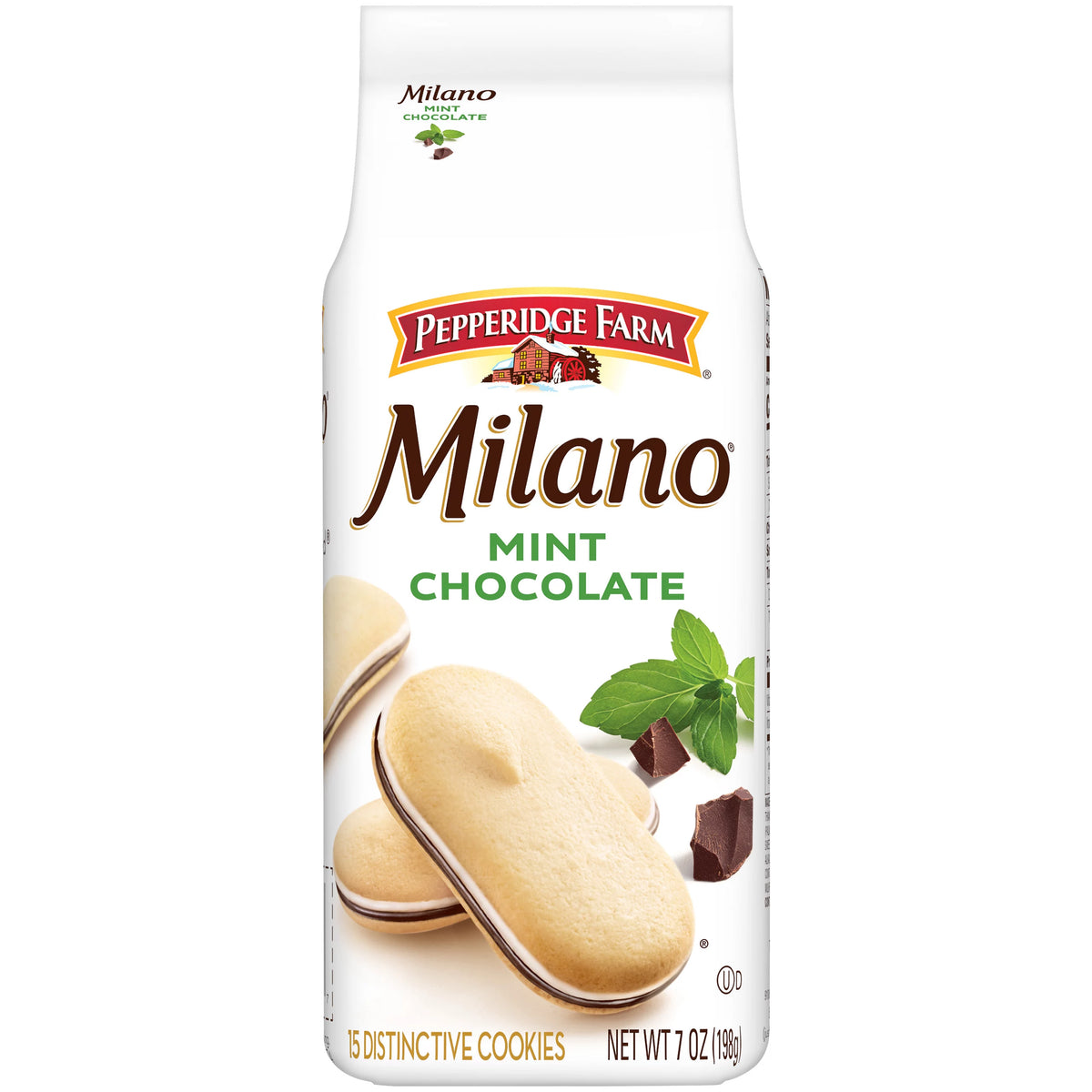 Pepperidge Farm Milano Mint Chocolate Cookies, 7 oz. package from Pepperidge Farm.