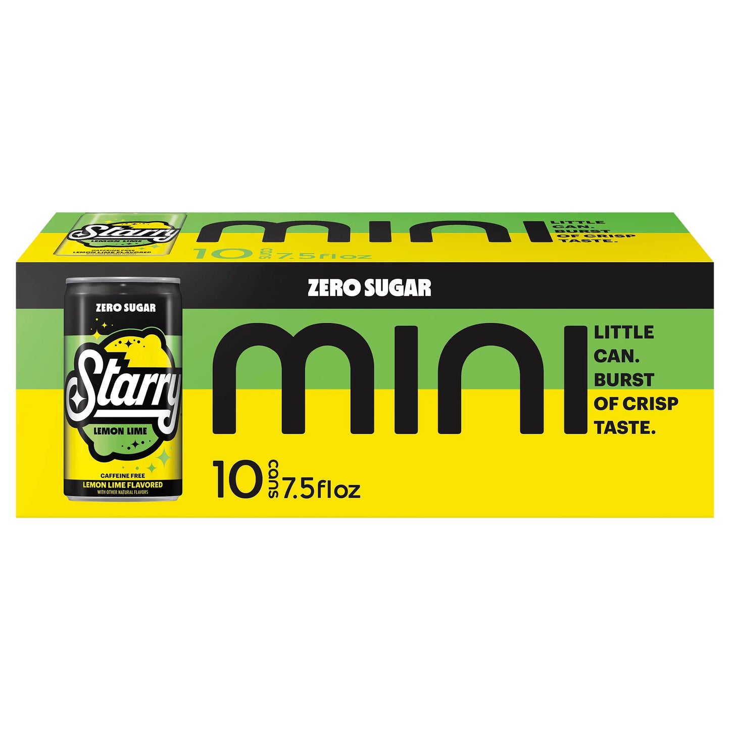 Starry Zero Sugar Lemon Lime Soda, Caffeine Free, Mini Cans 10 x 7.5 fl. oz. bulk pack available from Crabtree Supply. Fast local delivery and nationwide shipping.