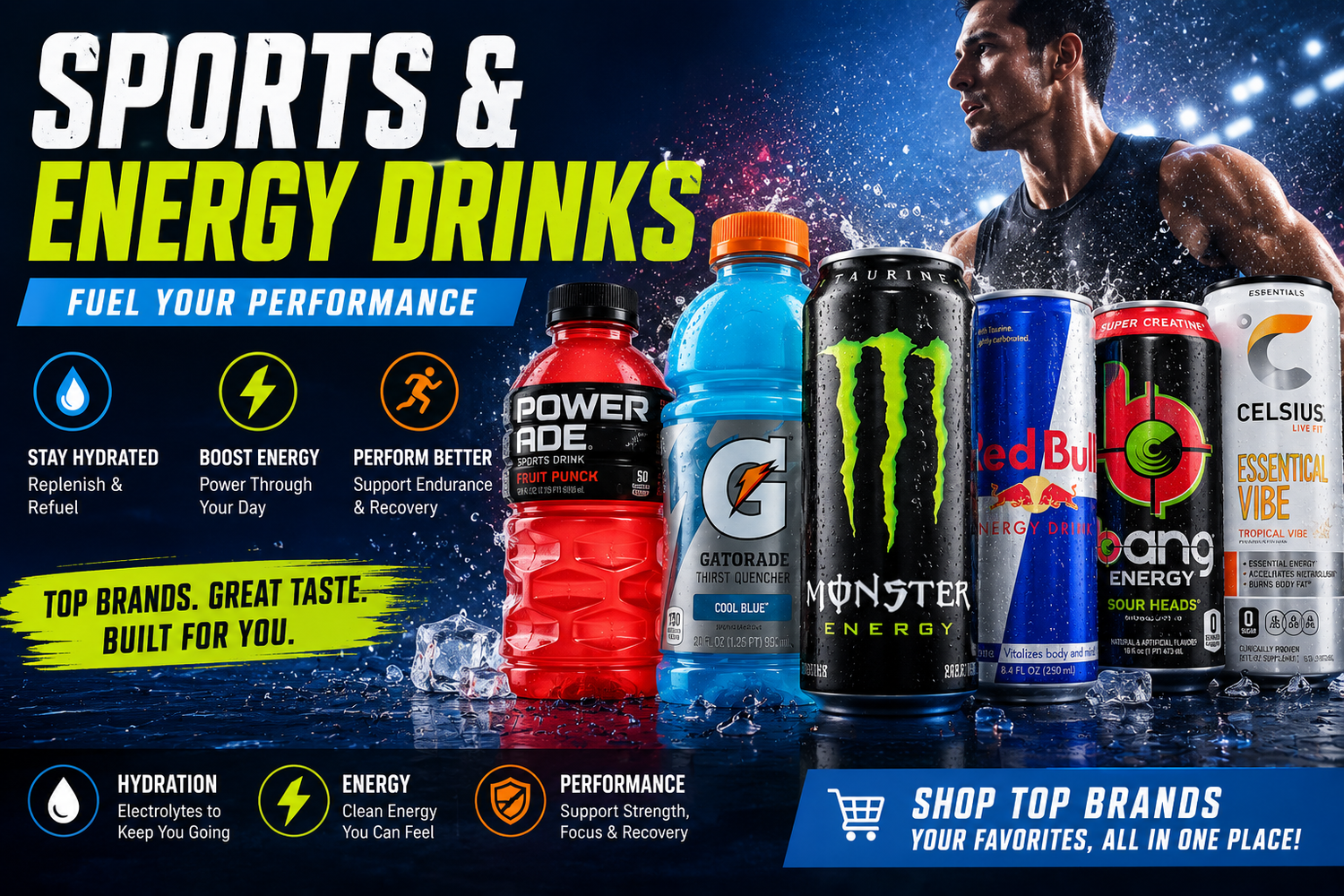 Sports & Energy Drinks - Gatorade, Powerade, Monster, Red Bull & More