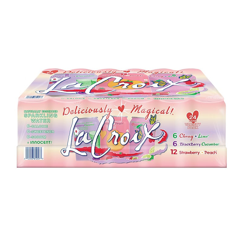 Lacroix Sparkling Water Variety, Strawberry Peach, Cherry Lime, Blackberry Cucumber, 24 pk./12 fl. oz. bulk pack available from Crabtree Supply. Fast local delivery and nationwide shipping.