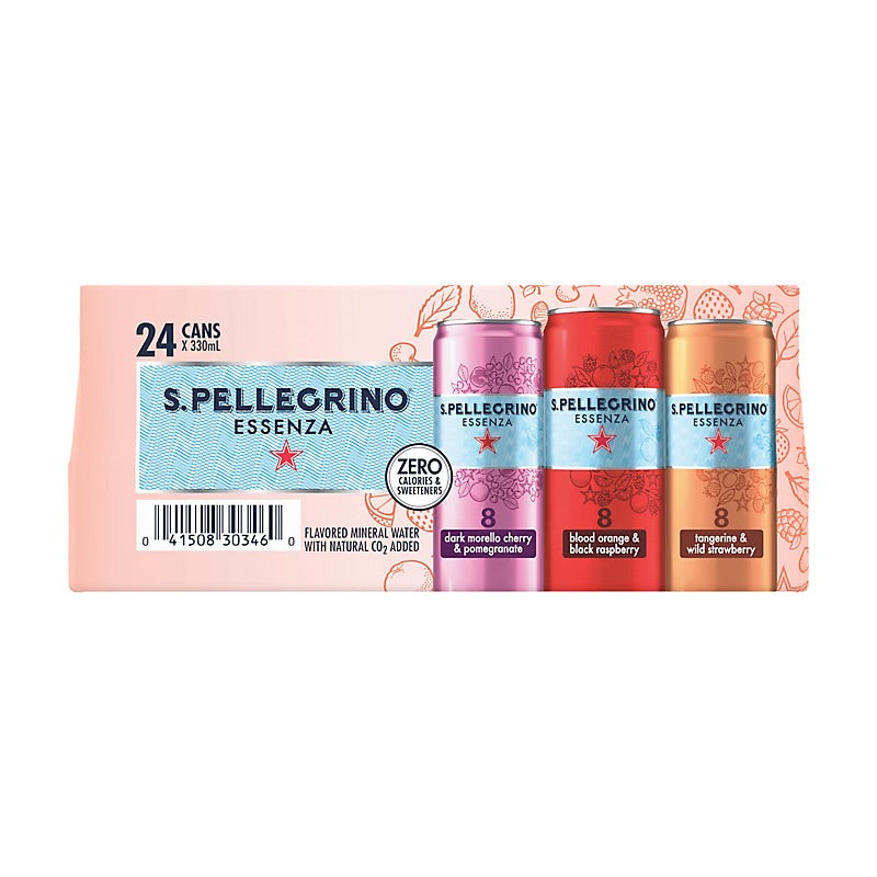 S.Pellegrino Essenza Flavored Mineral Water with Natural CO2 Added Variety Pack, Cans, 24 pk./11.15 oz.