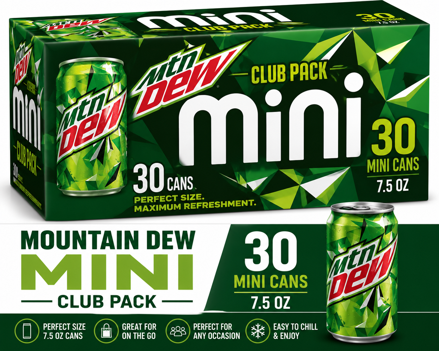 Mountain Dew Citrus Soda Mini Cans Club Pack (30 ct, 7.5 oz)