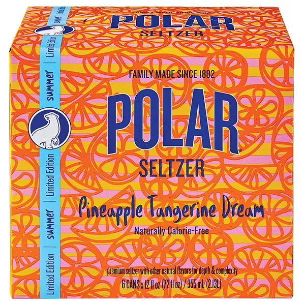 Polar Pineapple Tangerine Dream Sparkling Water 6 Pack, Summer Limited Edition. 72 fl. oz. bulk pack available from Crabtree Supply. Fast local delivery and nationwide shipping.