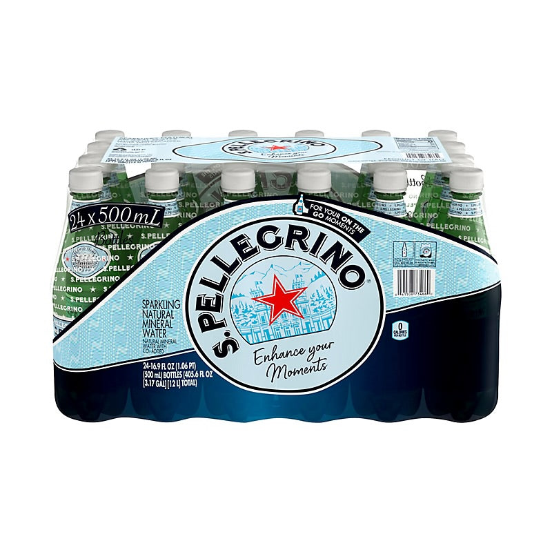 S.Pellegrino Sparkling Natural Mineral Water, Plastic Bottles, 24 ct./16.9 fl. oz.