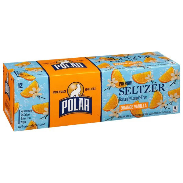 Polar Seltzer, Orange Vanilla, Premium 12 x 12 fl. oz. bulk pack available from Crabtree Supply. Fast local delivery and nationwide shipping.