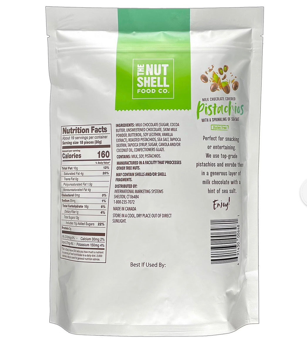 The Nutshell Food Co. Milk Chocolate Sea Salt Pistachios, Gluten Free, Resealable Pouch, 20 oz. – alternate product view 2