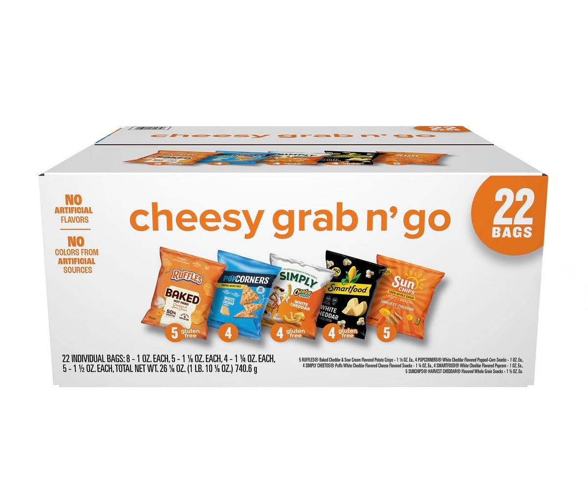 Frito-Lay Variety Pack of Snacks and Chips, Cheesy Grab N Go Mix, 22 ct. product packaging