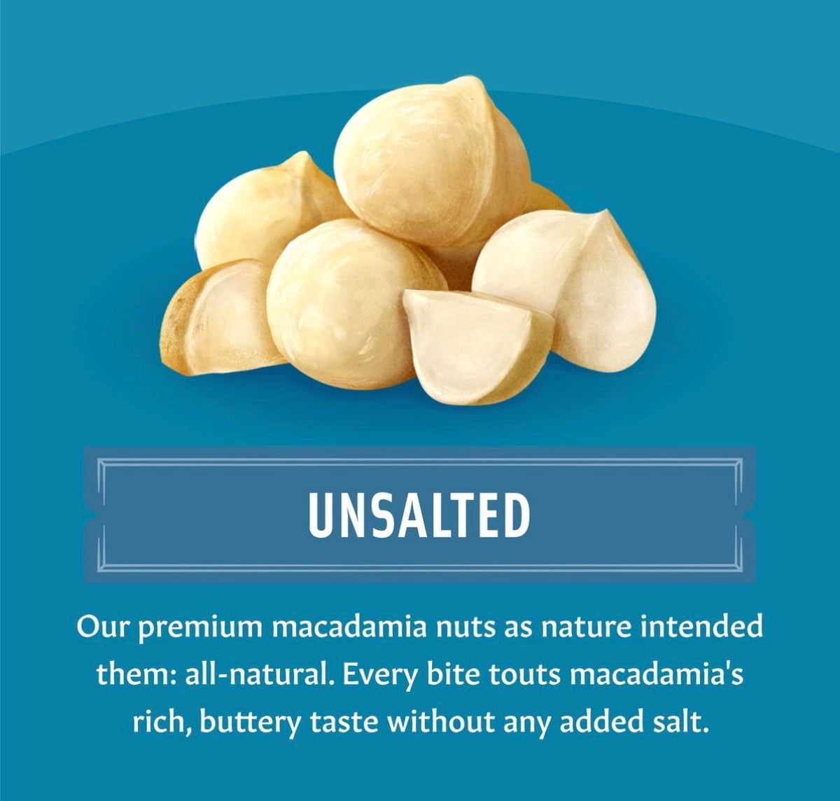 Mauna Loa unsalted macadamia nuts with product information.